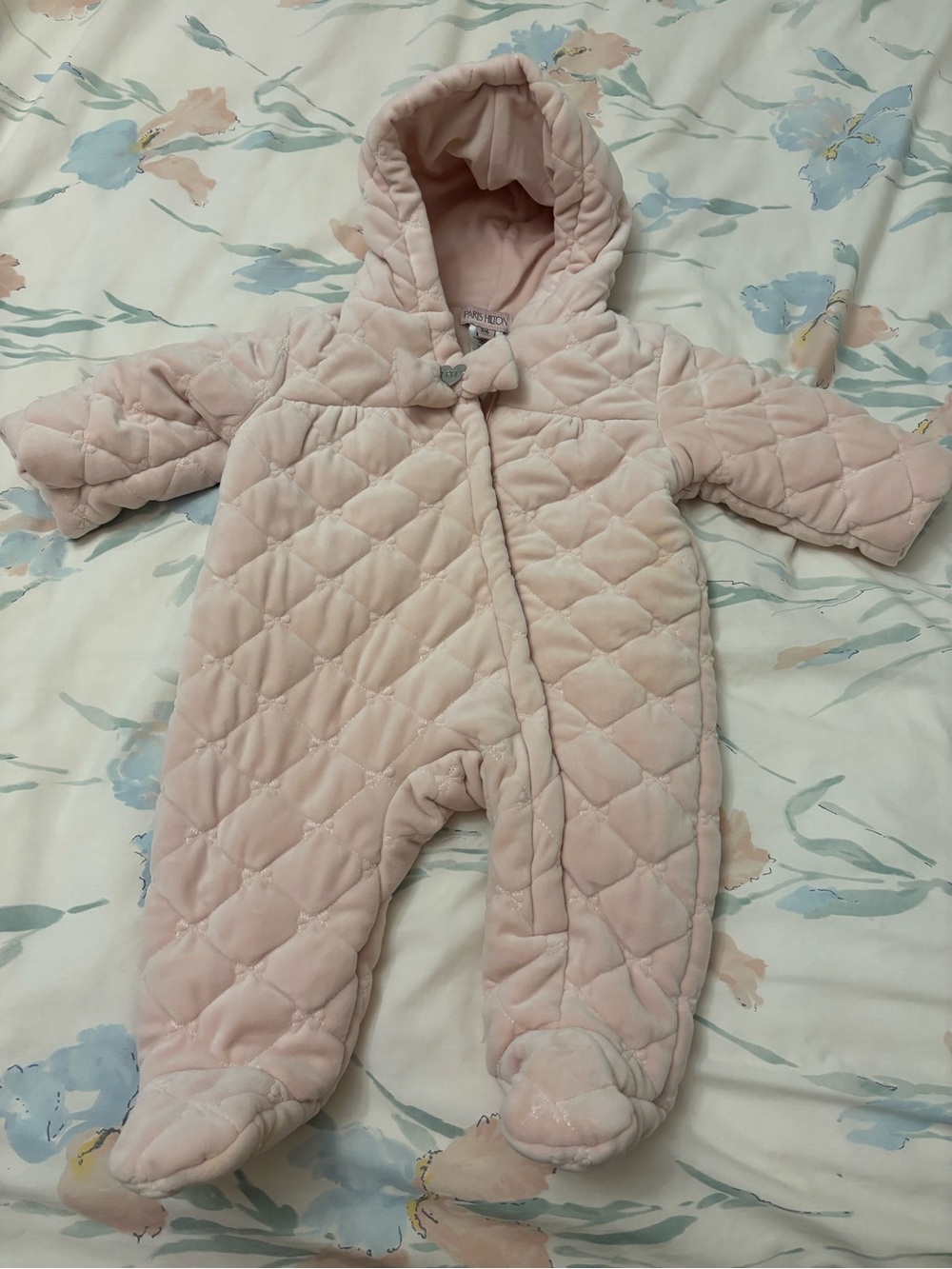 Paris Hilton Quilted Hooded Baby One-Piece in Light Pink